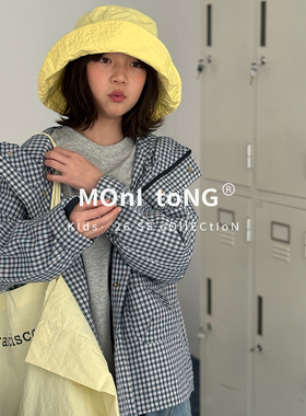 MONI 蓝色格子戴帽夹克风衣外套 中性款