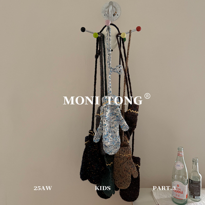 MONI 复古彩色糖豆挂脖绳毛线针织手套 大童/成人