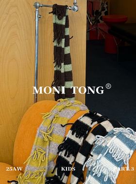 MONI 手工穿绳羊毛混纺条纹拉长围巾