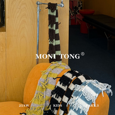 MONI 手工穿绳羊毛混纺条纹拉长围巾