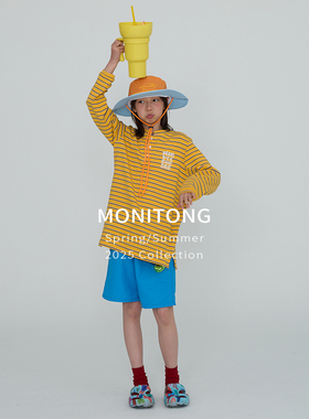 MONI 亮色植绒印花条纹长袖T恤 中性款