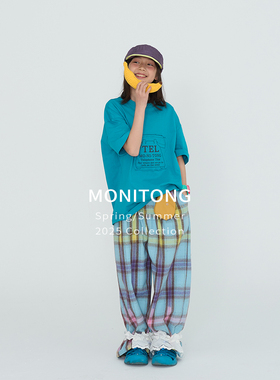 MONI 电话贴布宽松短袖T恤/渐变格子直筒裤 中性款