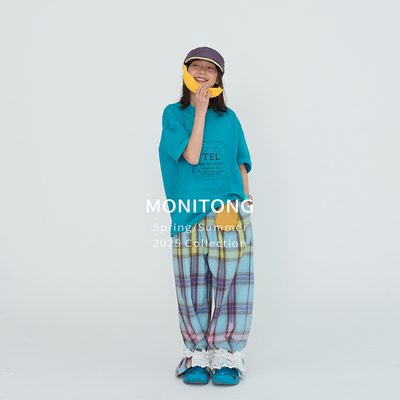 MONI 电话贴布宽松短袖T恤/渐变格子直筒裤 中性款