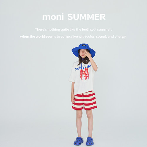 MONI 三防蔬菜T恤/红色条纹短裤