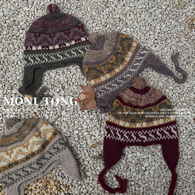 MONI 4色费尔岛复古提花羊毛针织护耳织帽