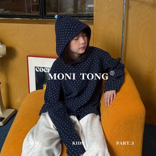 MONI 印花摇粒绒戴帽上衣/花灰色拉绒直筒卫裤