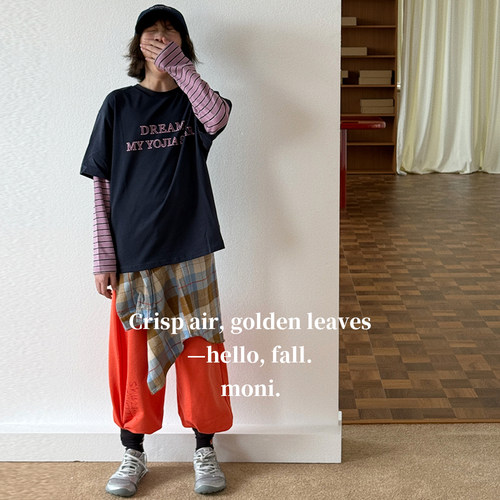 MONI 2色假两件拼接条纹印花T恤/2色满印9分阔腿卫裤 中性款