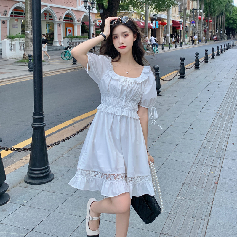 Real price ~ romantic little white skirt women's design feeling close waist show thin Ruffle Dress Platycodon skirt