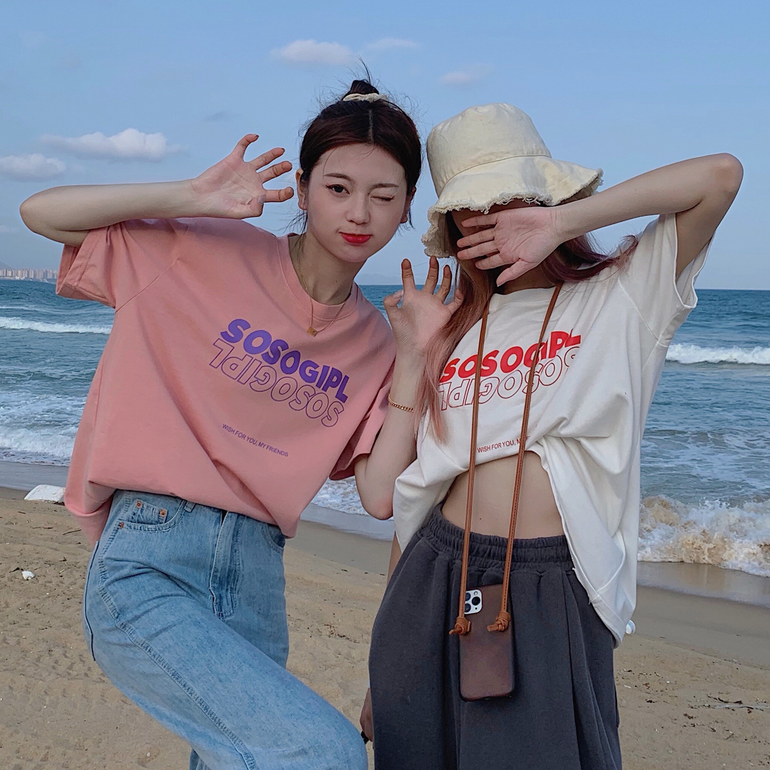 Real price ~ versatile letter print round neck short sleeve T-shirt women's loose base solid color top summer