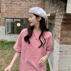 Korean loose three-dimensional letter steel seal round neck T-shirt women's versatile short sleeve top
