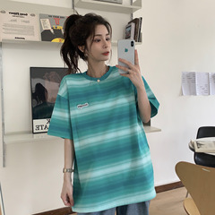 Real price ~ Korean loose contrast stripe short sleeve T-shirt