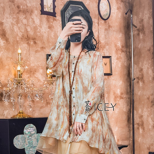 艾翕甄选2026年春季新款单排扣印花薄款衬衫女时尚宽松长袖小上衣