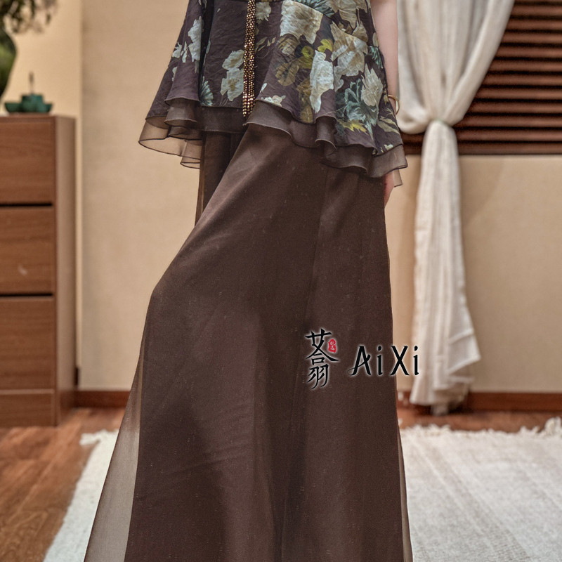 艾翕甄选2026夏季新款中年女性妈妈双层飘逸纯色气质直筒休闲裤子