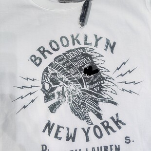 T恤 denim 短袖 复古印第安人头骨骷髅头男士 RRL短袖 supply美式