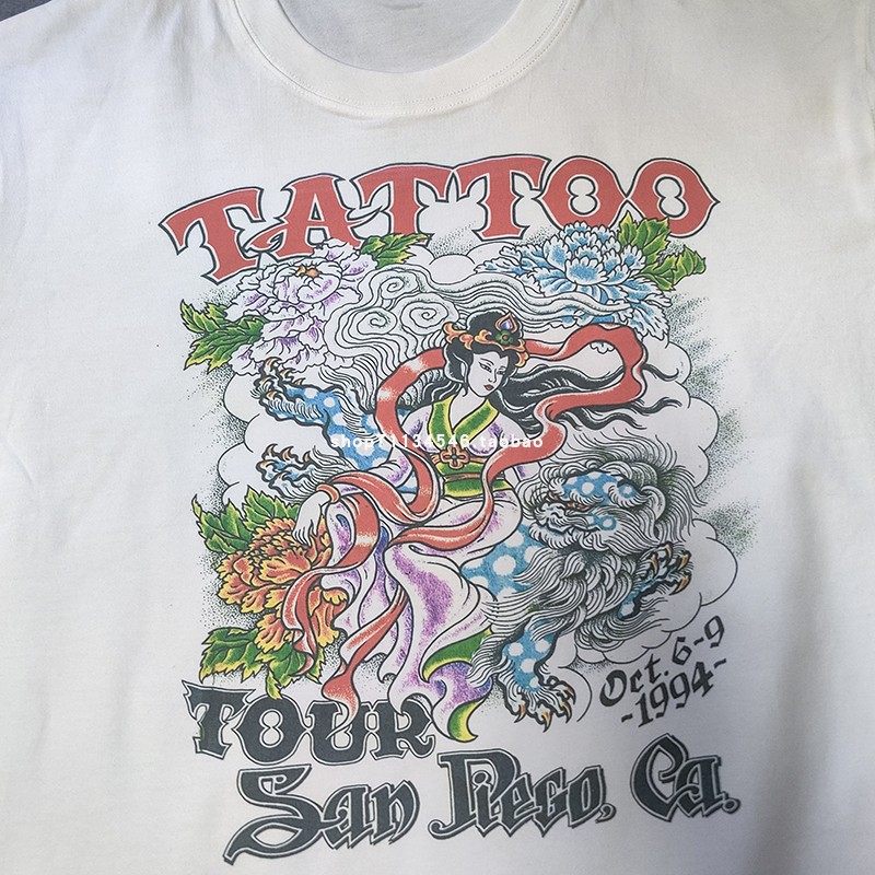 90S复古国风纹身刺青CHINA Tattoo男士短袖T恤小众古中国龙短袖T