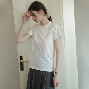 高品质透气轻薄打底衫 春也白 T恤女夏季 圆领竹节棉短袖 上衣 基础款