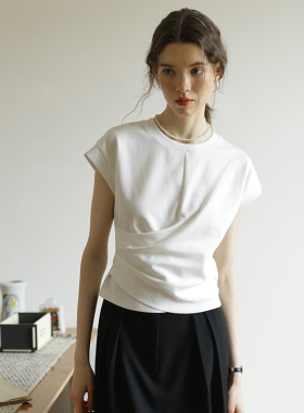 小众设计感收腰显瘦圆领短袖T恤女夏款正肩修身显瘦百搭气质上衣