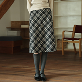 春也白 羊毛粗花呢格纹半身裙女气质百搭中裙时髦MIU风毛呢裙子冬