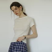圆领短袖 T恤女26夏季 新款 春也白纯色天丝羊毛插肩袖 辣妹修身 上衣