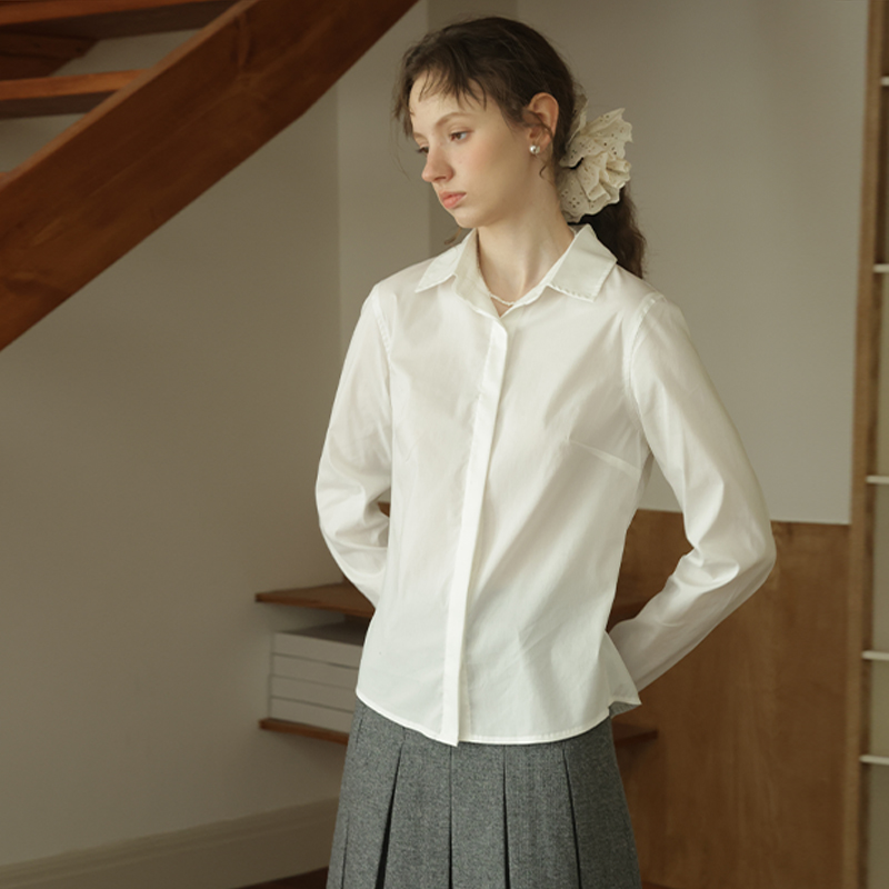 收腰显瘦气质简约白衬衫女秋冬款高级感内搭叠穿衬衣通勤长袖上衣