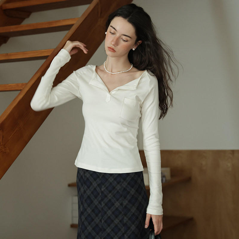 高智感百搭白色长袖T恤女秋冬新款慵懒风修身显瘦内搭针织衫上衣,女装/女士精品,T恤,淘宝优惠券,粉丝福利购,淘宝优惠卷