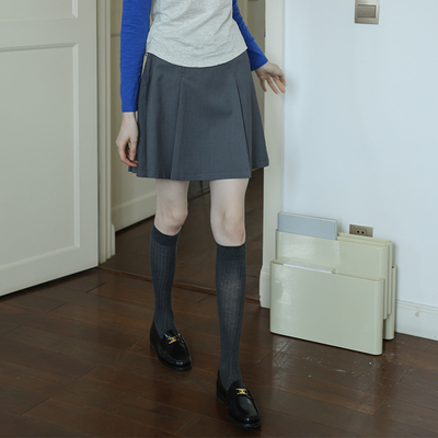 春也白 MIU系灰色高腰显瘦百褶半身裙女秋新款百搭小个子短裙子