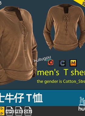 Marvelous Designer衣服素材CLO男士牛仔T恤MD服装纸样工程源文件