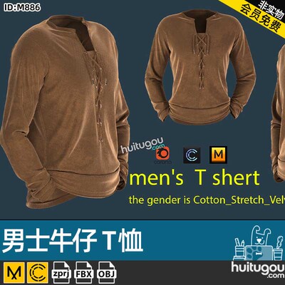 Marvelous Designer衣服素材CLO男士牛仔T恤MD服装纸样工程源文件