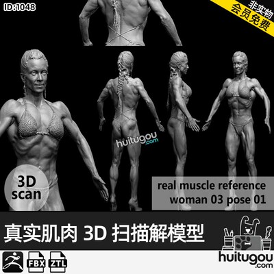 女性健身运动员3D扫描模型real muscleanatomy Woman03 pose 01