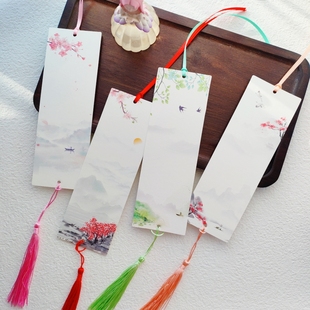 创意空白大号书签手绘水墨吊卡片古典中国风带流苏手工制diy材料