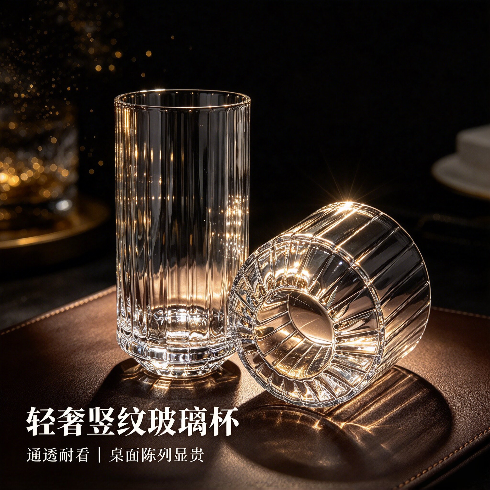高级感竖纹水晶玻璃杯加厚通透洋酒杯轻奢酒吧威士忌果汁冷饮杯子