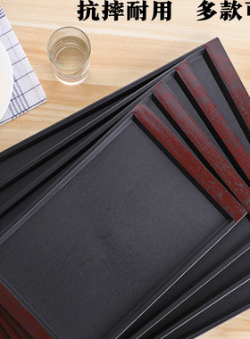 亚克力日式托盘黑色PC长方形盘木纹款防滑盘餐厅茶水盘端盘带耳盘