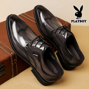 花花公子皮鞋男真皮商务正装内增高尖头漆皮亮面结婚新郎大码冬季