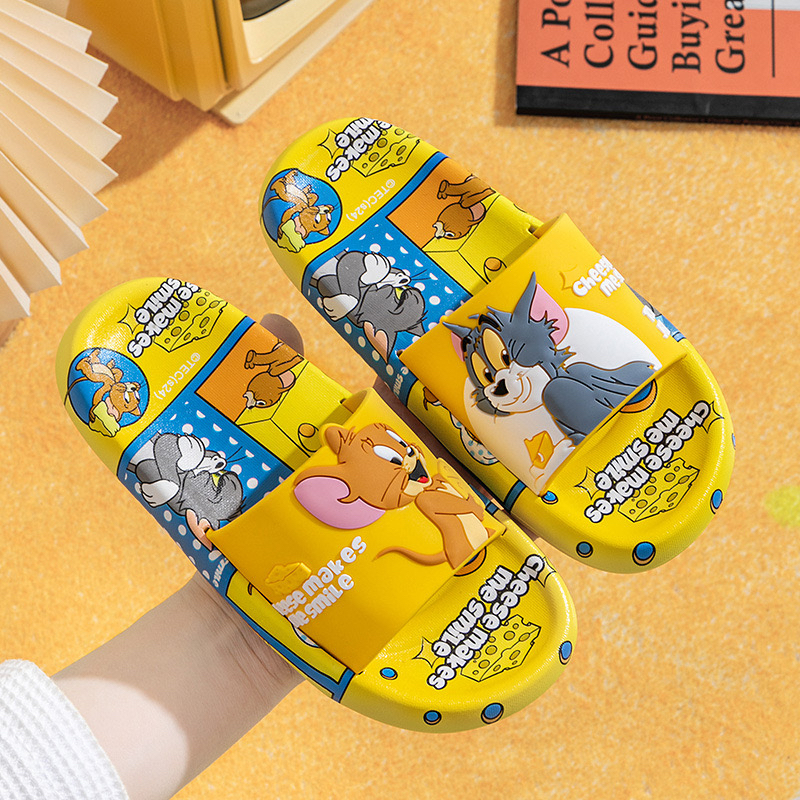 正版猫和老鼠卡通亲子居家拖鞋室内厚底防滑家用浴室洗澡凉拖鞋女