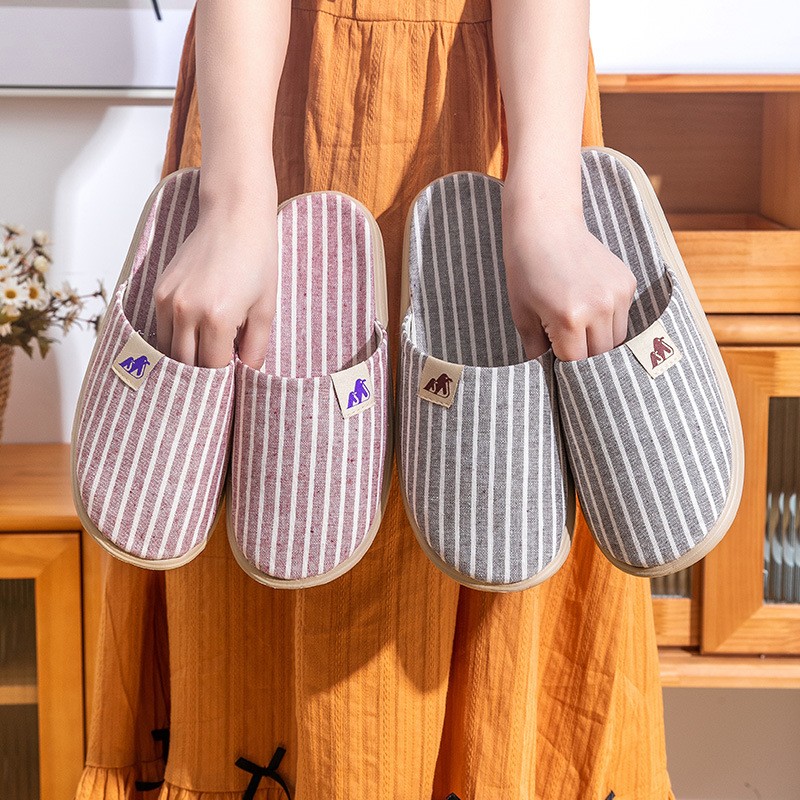 高品质情侣居家透气包头亚麻拖鞋