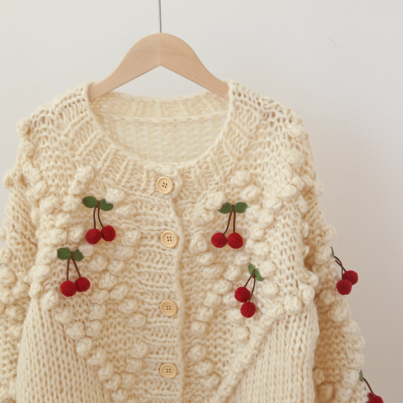 手工编织针织衫女2021秋冬新款羊毛复古短款慵懒休闲圣诞甜美毛衫