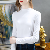 打底衫 t恤 薄上衣中领白色秋衣纯棉莫代尔长袖 女内衣新款 女士大码