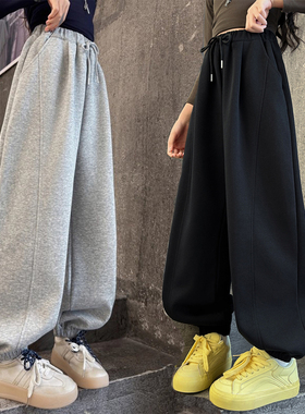 女童加绒裤子冬2025新款今年流行爆款儿童卫裤女孩大童黑色运动裤