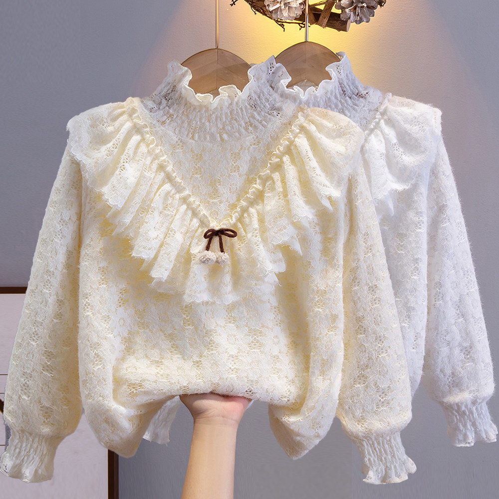 女童蕾丝打底衫衬衫春秋装儿童加厚内搭中大童春季洋气中高领衣服
