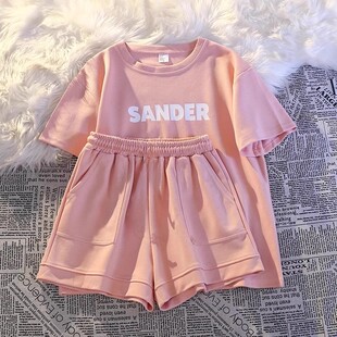 女童套装2025夏季新款韩版洋气纯棉短袖t恤中大童休闲运动两件套