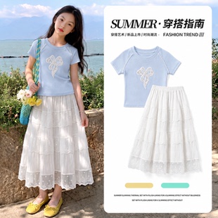 女童夏季连衣裙短袖套装儿童2026新款夏装多巴胺大童女孩公主裙子