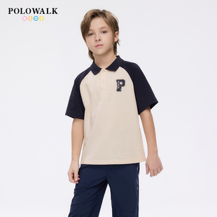 2025夏季 男童短袖 POLOWALK童装 新品 T恤撞色拼接短袖 POLO衫
