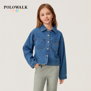 【100%棉】POLOWALK女童翻领牛仔外套2026春季新时尚品休闲外套