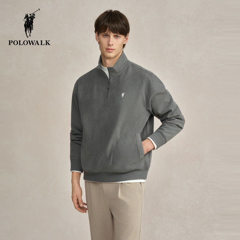 POLOWALK户外防风立领加绒卫衣男2025秋冬时尚纹理感休闲运动上衣,男装,卫衣,淘宝优惠券,粉丝福利购,淘宝优惠卷
