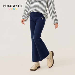 POLOWALK女童卫裤2026春季新品学院风印花松紧腰微喇长裤子童装