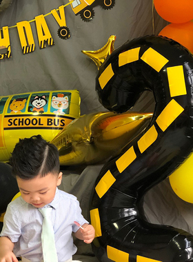 40寸美版超大数字黑色黄色虚线气球儿童宝宝生日周岁派对布置装饰