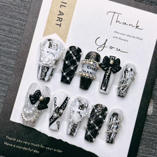 链条款手工穿戴甲成品暗黑色法式小众显白短中长梯2025年新款爆品