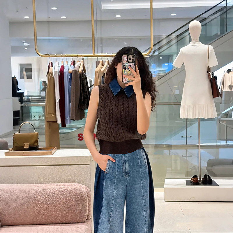 法单S家 内搭超火叠穿马甲宽松女士毛线背心马夹羊毛麻花针织坎肩