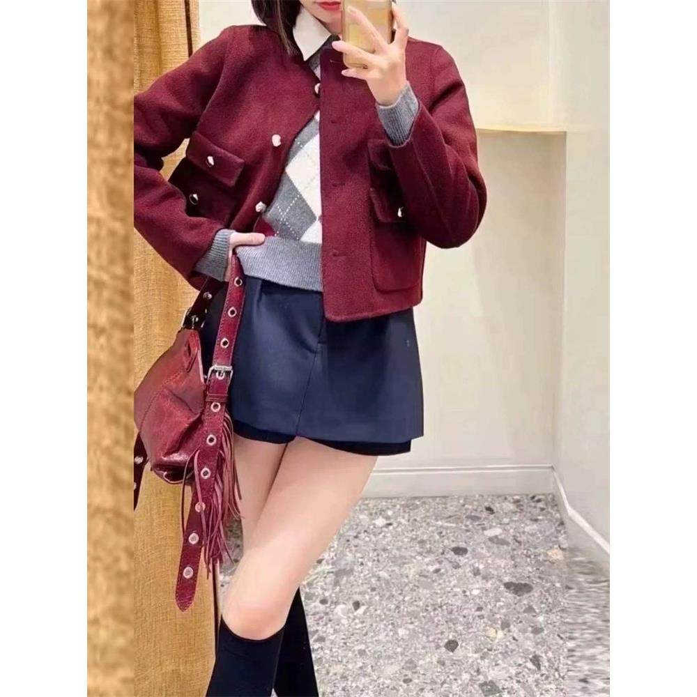 法单M家 25秋冬新两面穿圆领夹克羊毛手工双面呢短款外套女,女装/女士精品,毛呢外套,淘宝优惠券,粉丝福利购,淘宝优惠卷