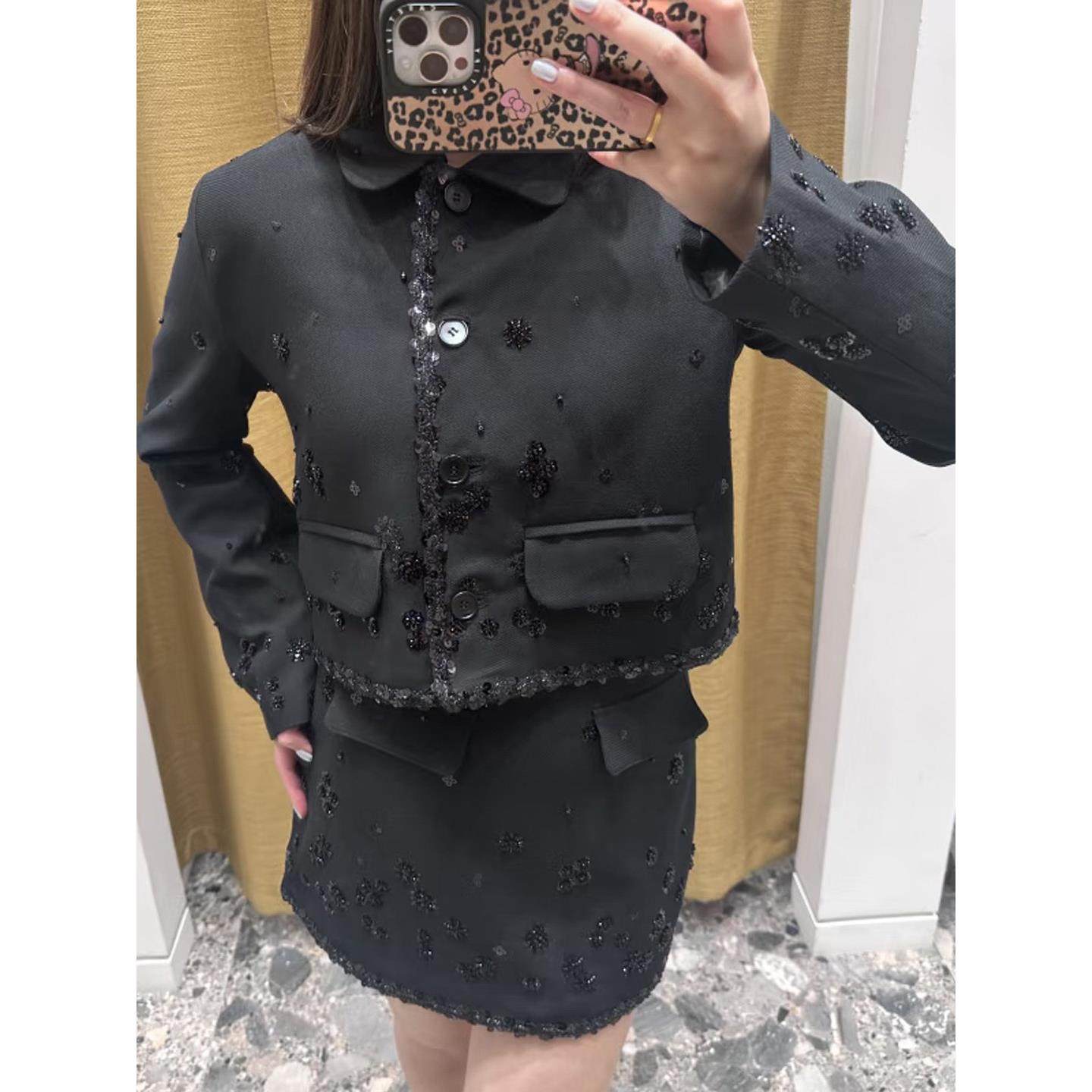 法单M家 2025秋冬重工绣珠花卉亮片翻领短款外套半身裙短裙女,女装/女士精品,西装,淘宝优惠券,粉丝福利购,淘宝优惠卷